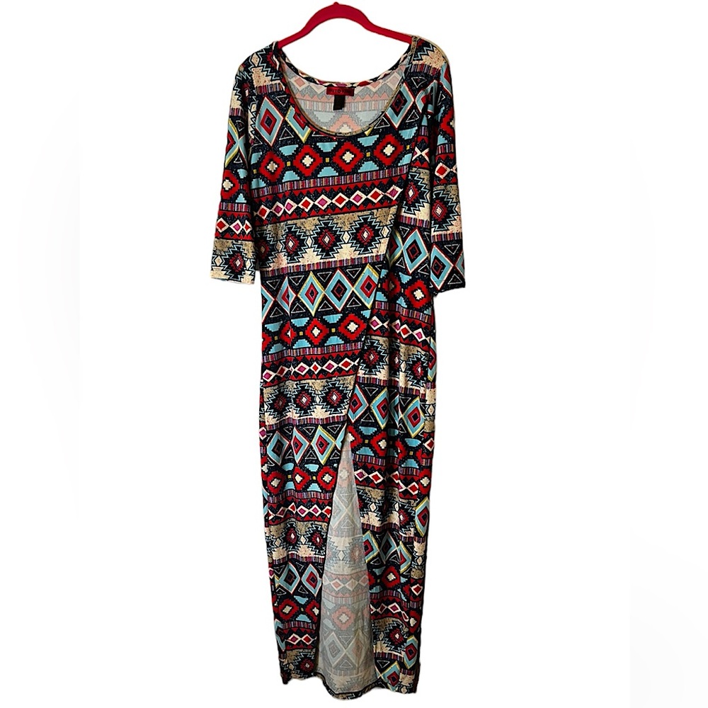Womens Aztec Hot Kiss Front Slit Maxi Dress
